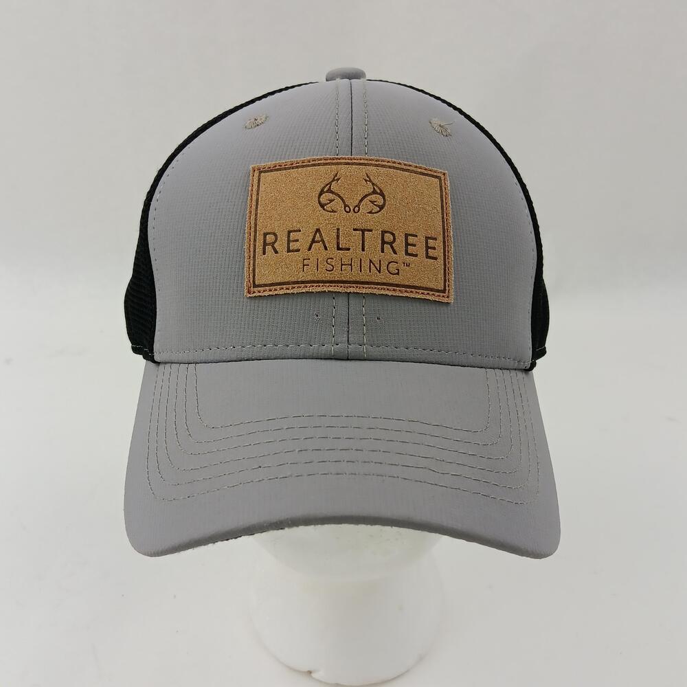 Realtree Fishing Hat Cap Snap Back One Size Gray Black Mesh Trucker Mens